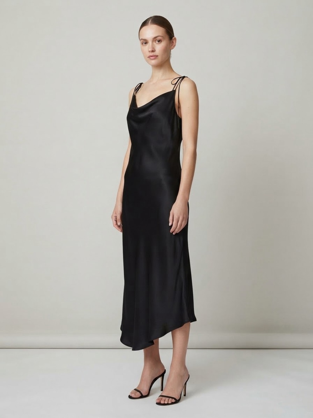 Banana Republic Black Satin Slip Midi Dress with Tie Straps